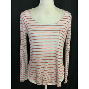 Splendid Womens Orange Striped Long Sleeve Scoop Neck Top Rayon Medium